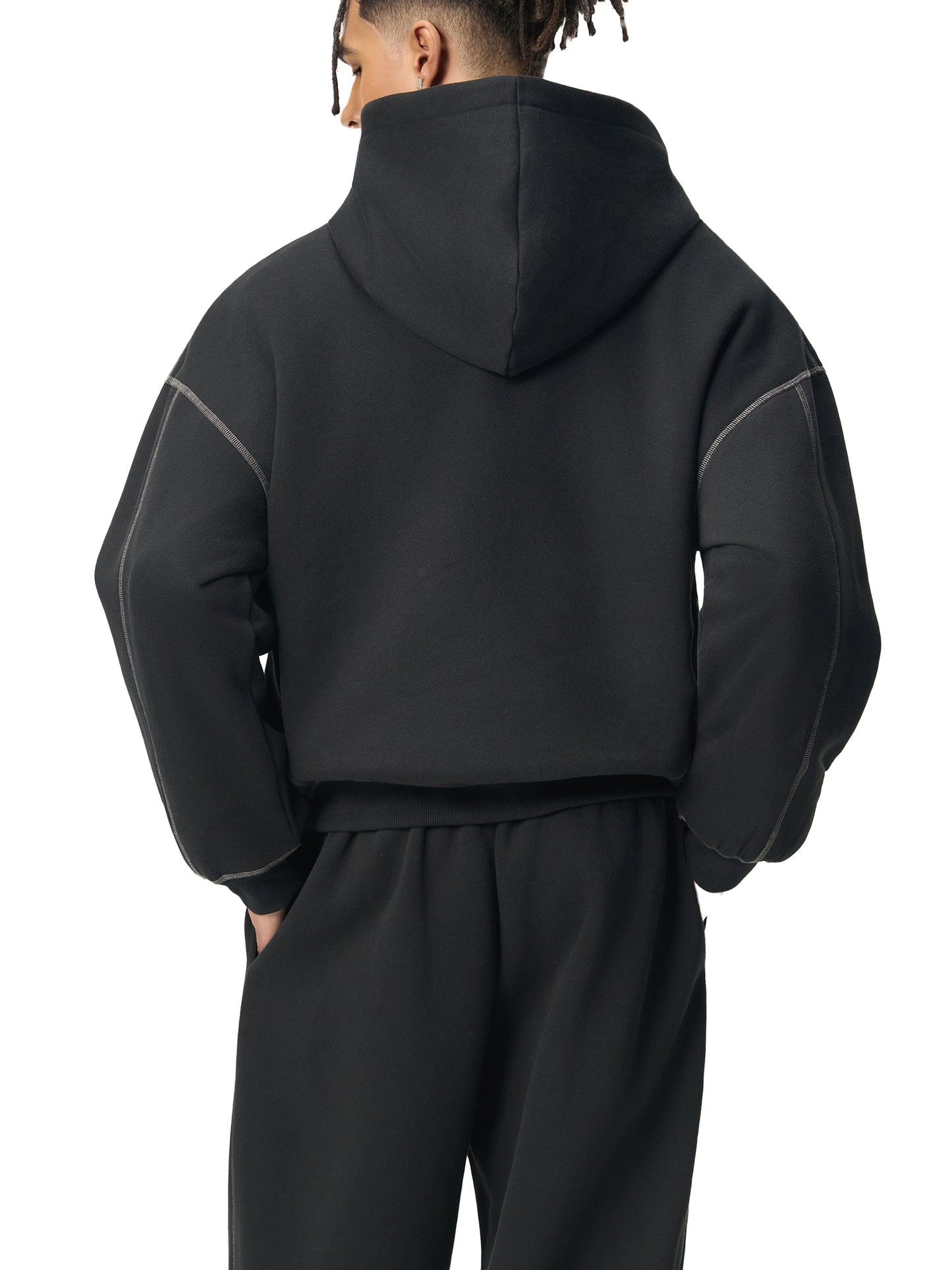 DELAPRIX Contrast-Stitched Boxy Fleece (Black) Hoodie
