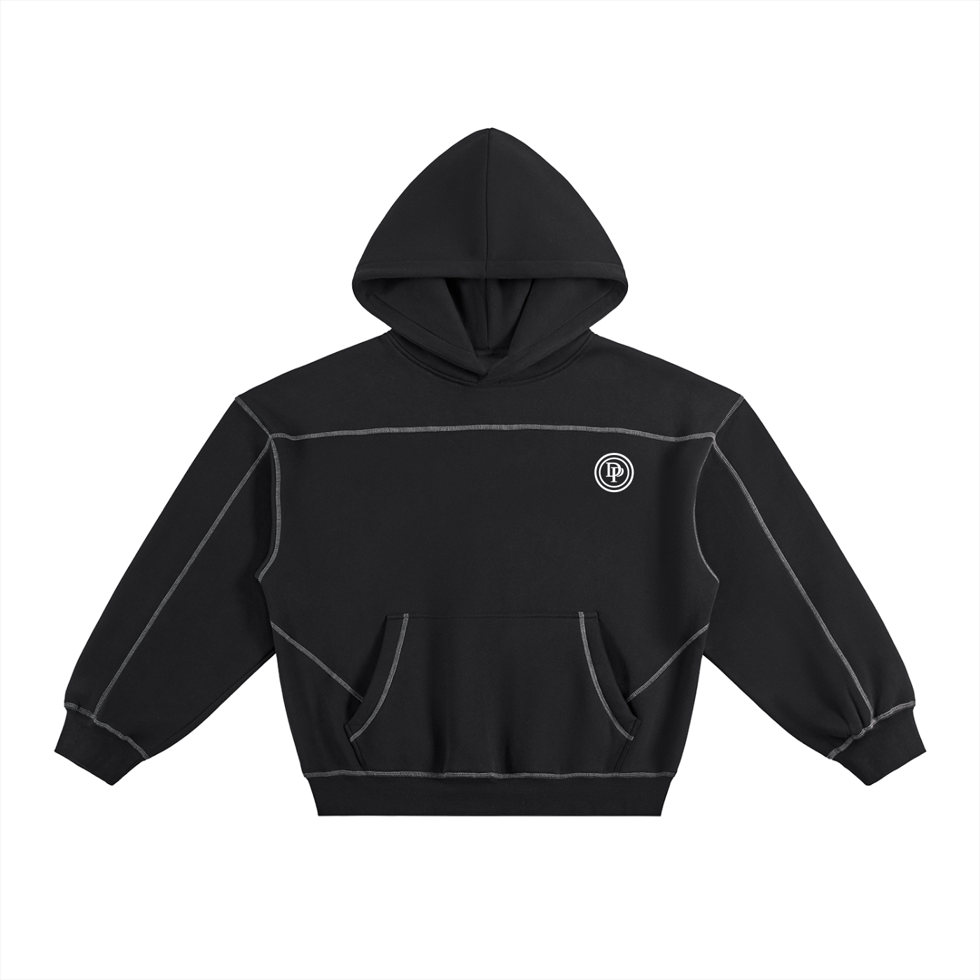 DELAPRIX Contrast-Stitched Boxy Fleece (Black) Hoodie