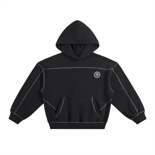 DELAPRIX Contrast-Stitched Boxy Fleece (Black) Hoodie