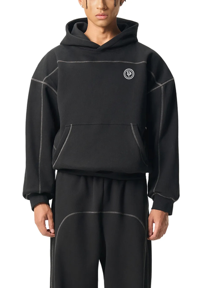 DELAPRIX Contrast-Stitched Boxy Fleece (Black) Hoodie